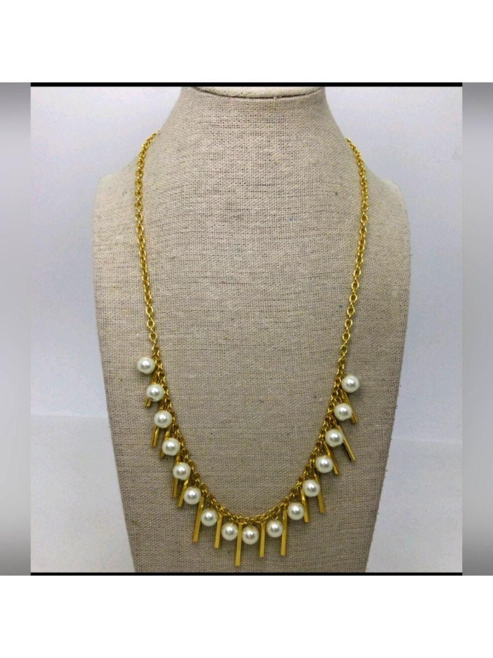 Rebecca Minkoff Faux Pearl Bar7 Fringe Necklace NWOT 24"